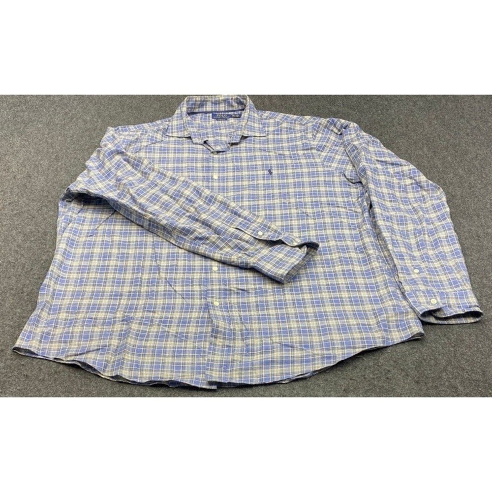 Polo Ralph Lauren Button Down Mens XXL Blue Plaid Classic Fit Long Sleeve Shirt